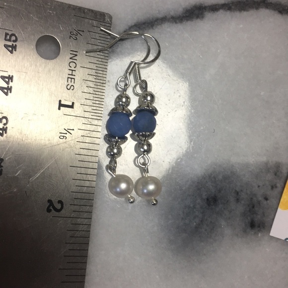 Real Pearl Chalcedony gemstone Sterling Silver Earrings - Picture 3 of 14